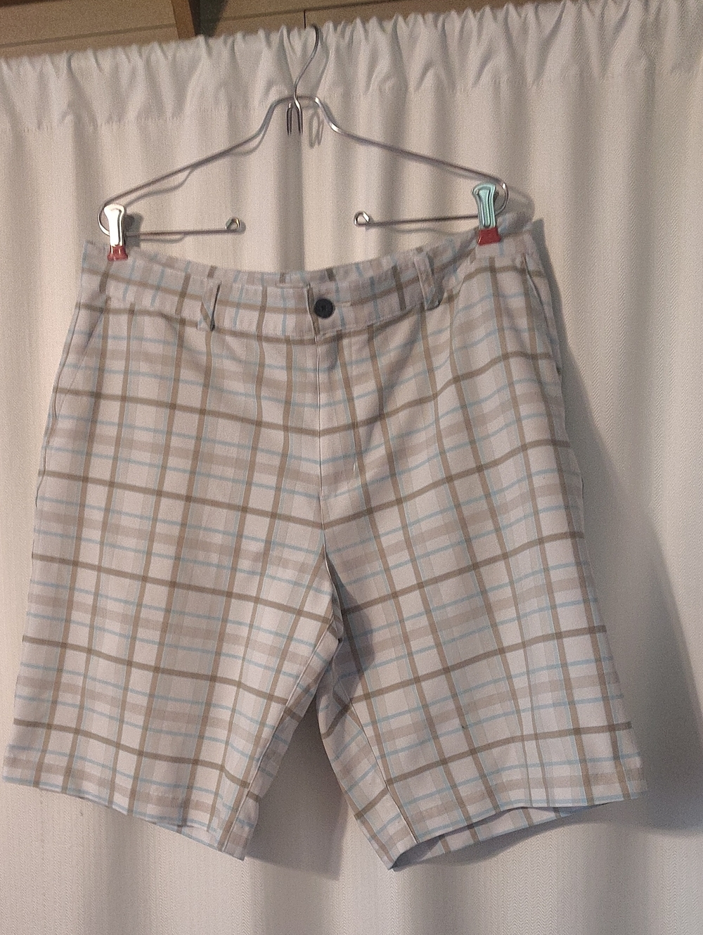 Men's Adidas Plaid Casual Shorts in Beige and Light Blue